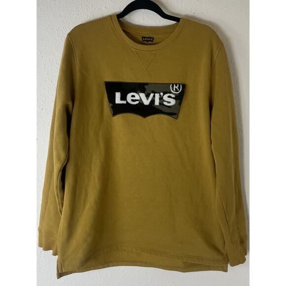 Levi’s Strauss Men Crewneck Yellow Camo Logo Long Sleeve Sweatshirt Large Size - Picture 1 of 13